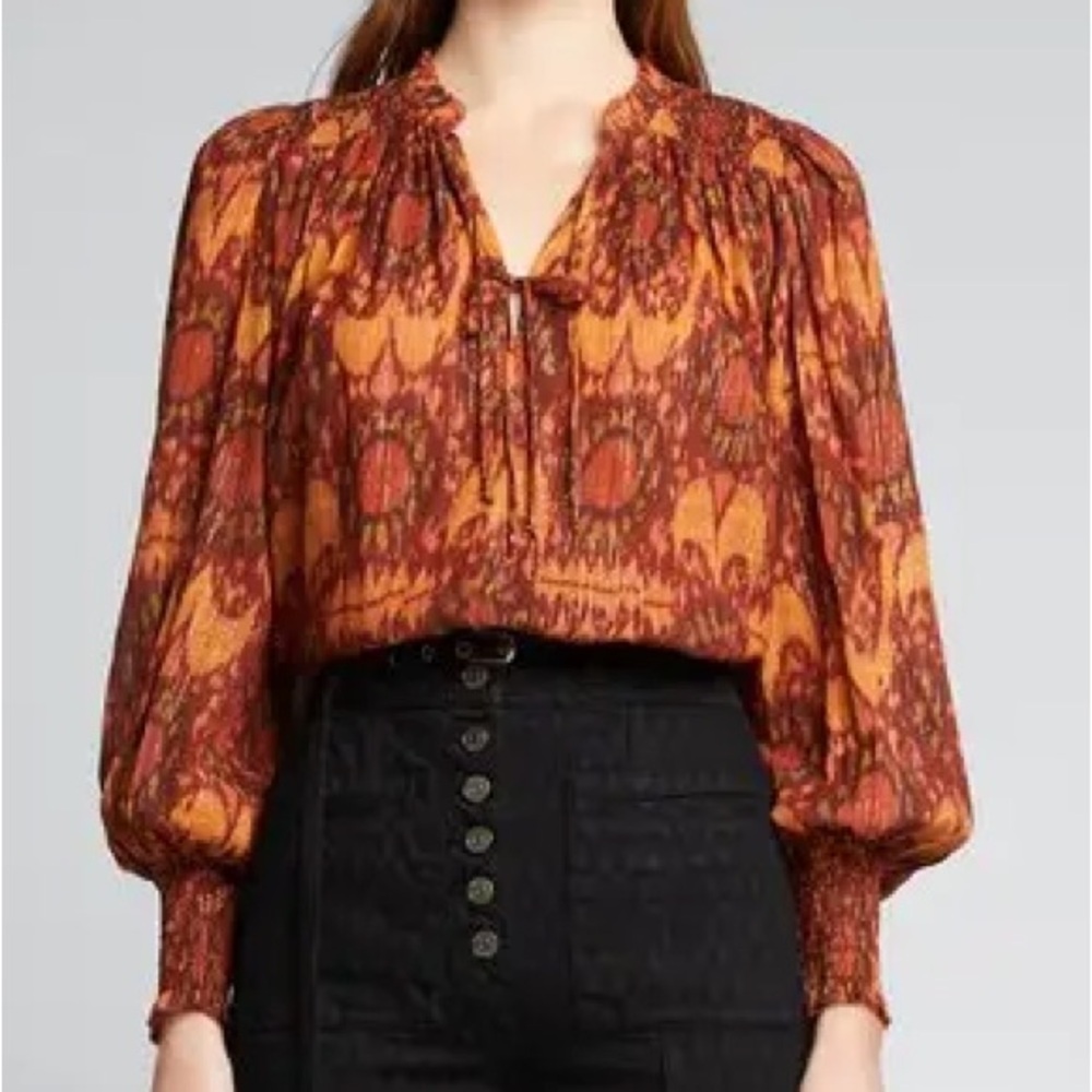 Ulla Johnson Anita Blouse Ember Metallic Ikat Size 10